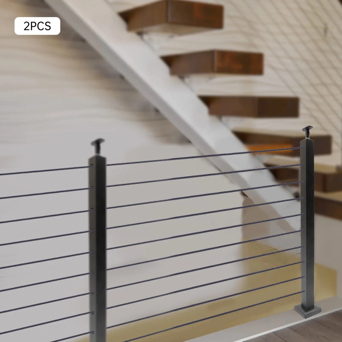 Cable Pre-Drilled Post System Steel Square Concrete Sides Level Deck Two Railing Stainless Wood Railing for Post Level Cable Fence 36''x2''x2''