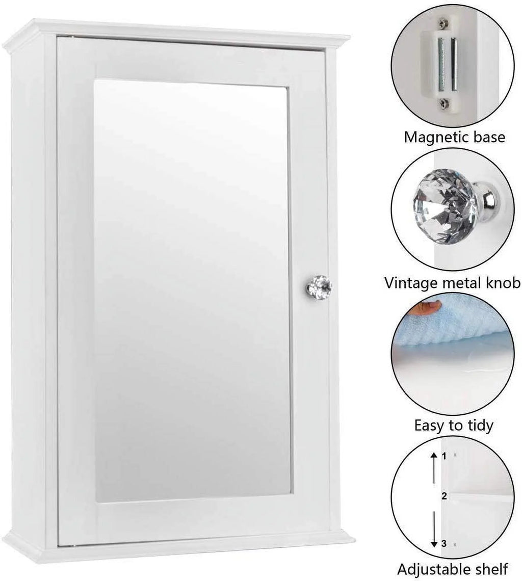 Organizer Bathroom Storage Door 2 White Single Wall Adjustable Mount BSL Cabinet with and Medicine Shelves Cabinet Mirrored