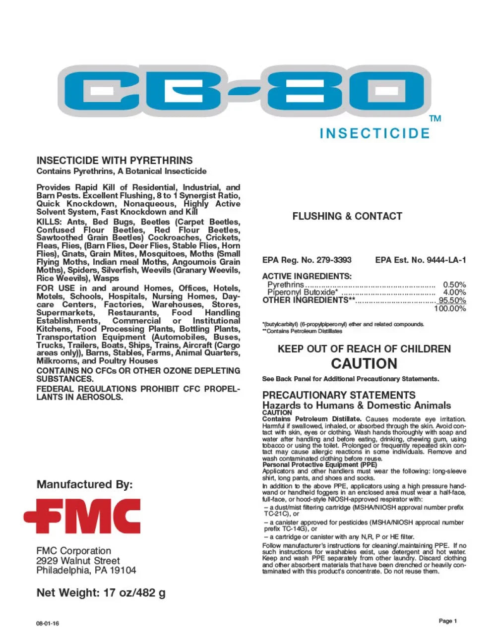 Pyrethrins With CB-80 Insecticide by can FMC Botanical oz Technologies 17 -
