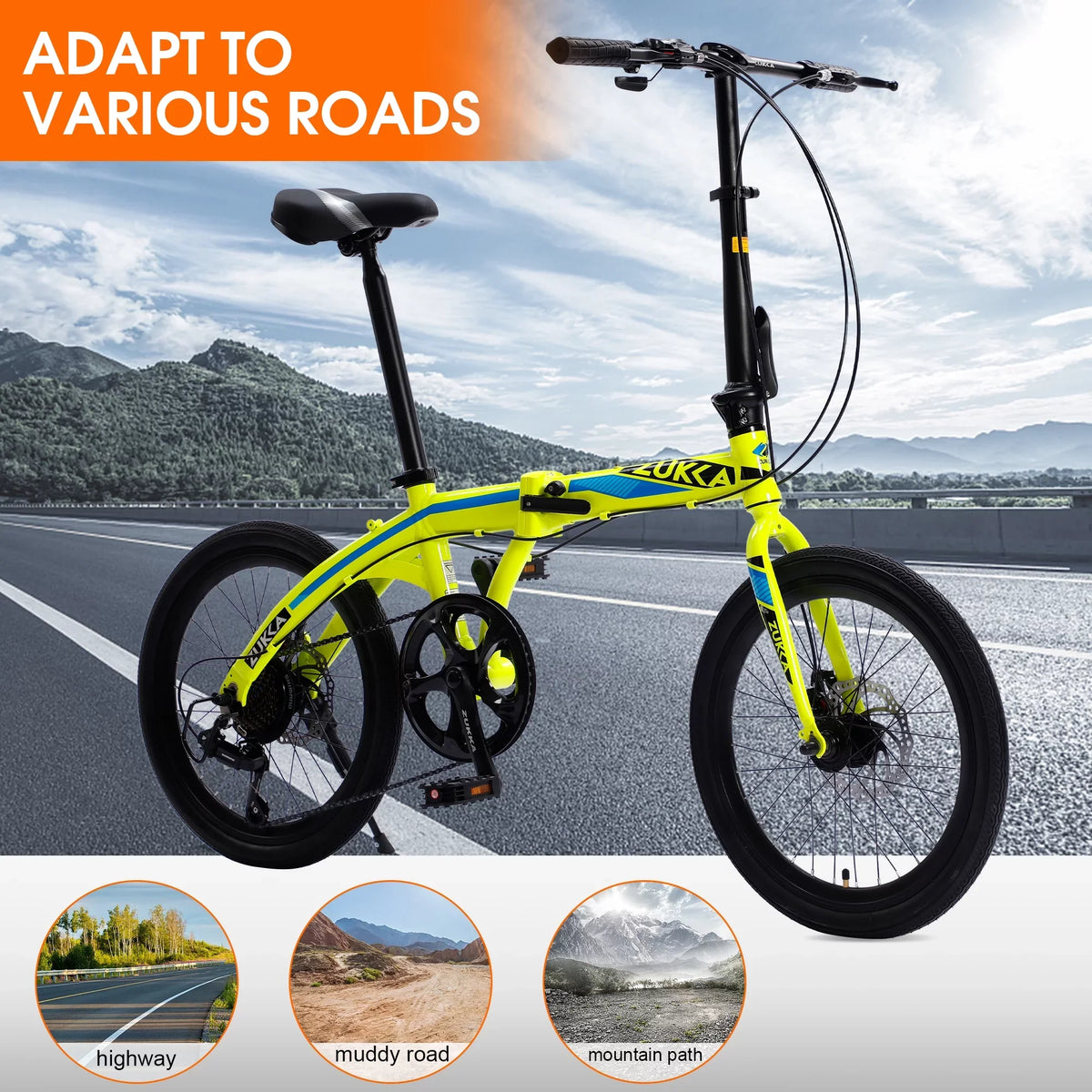 Bike, Aluminium Yellow 20" Alloy Frame, Speed Folding City Bike, 8