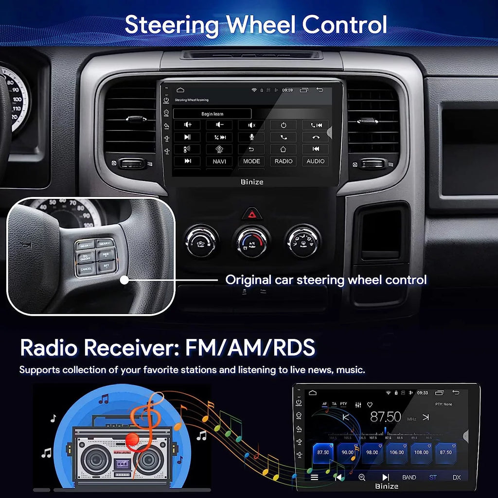for 2500 12 3500 Ram 1500 Android in-Dash Stereo Car Navigation CarPlay/Android GPS Double Binize Dodge 2013-2018, 9" Wireless Camera/DSP/SWC/BT/WiFi/2+32GB Auto/AM/FM/Backup Unit Din Radio with