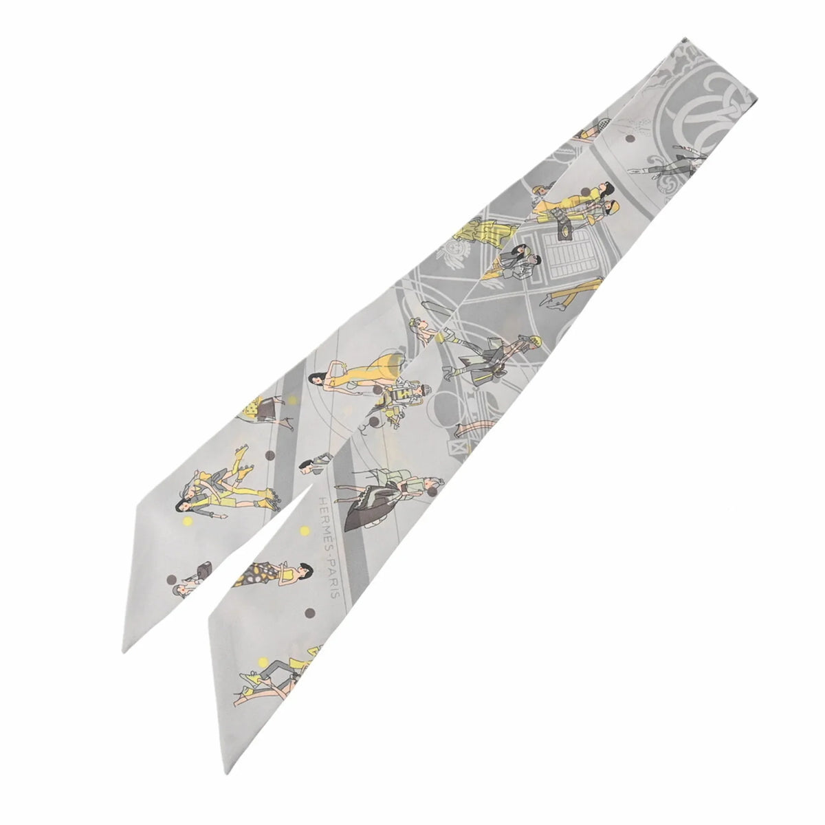 Pre-Owned EX-LIBRIS HERMES Silk Twilly 100% Women's Muffler Grey (Good) Scarf PARISIENNES LES