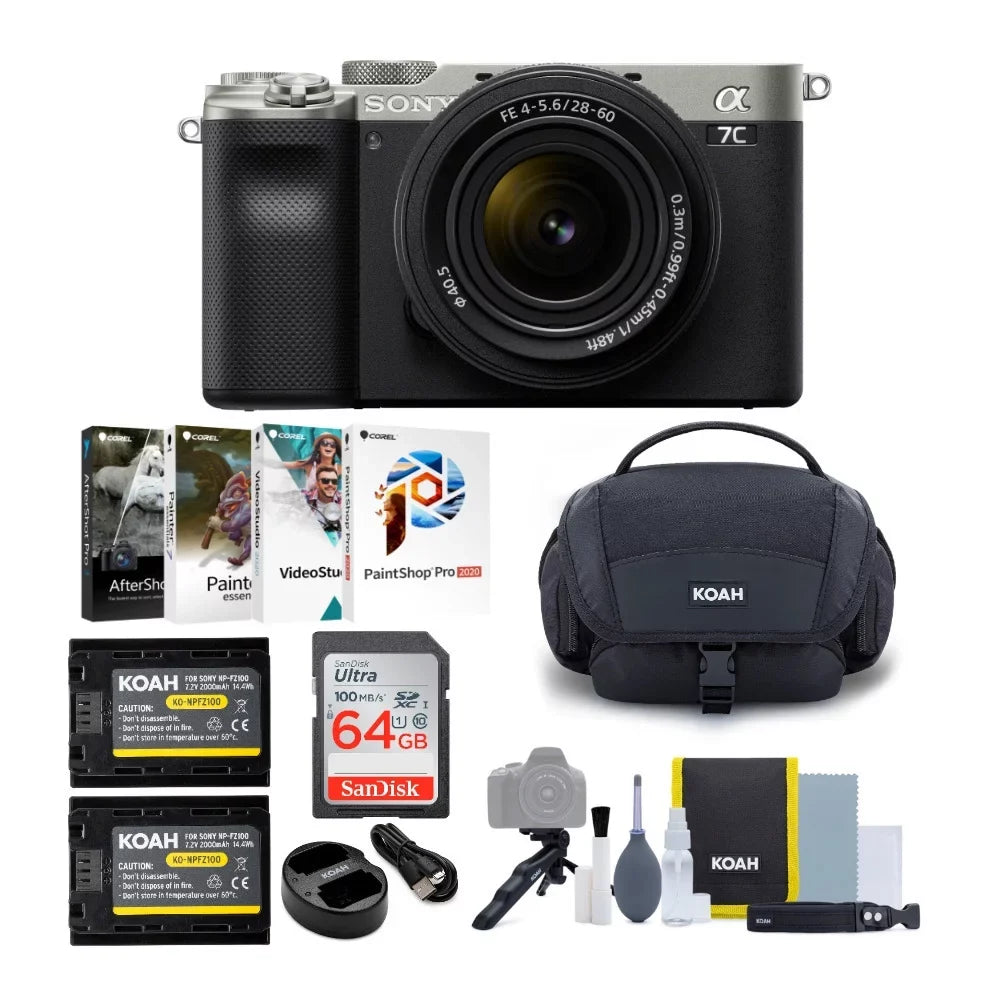 (Silver) a7C FE Bundle with Alpha 28-60mm Camera Essentials Lens Mirrorless