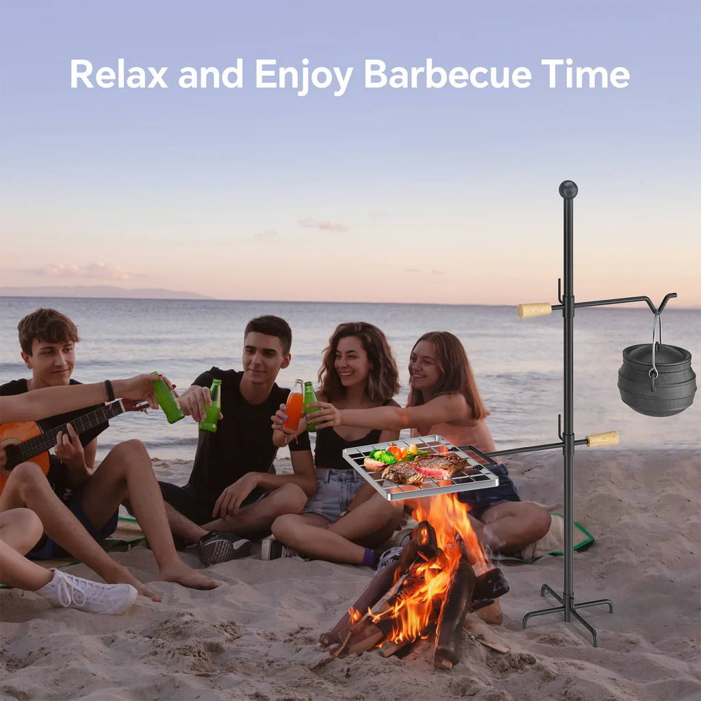 Steel, and Perfect - Swivel Grill Campfire Heavy Rotation Adjustable for Barbecue, Duty exterior Mr Handle, Height IRONSTONE - Cooking Grate and Camping