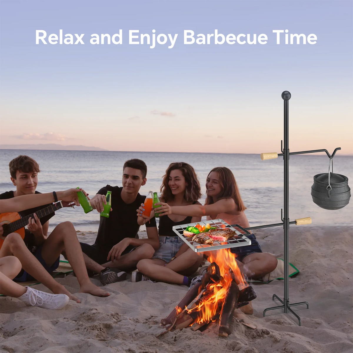 Steel, and Perfect - Swivel Grill Campfire Heavy Rotation Adjustable for Barbecue, Duty exterior Mr Handle, Height IRONSTONE - Cooking Grate and Camping