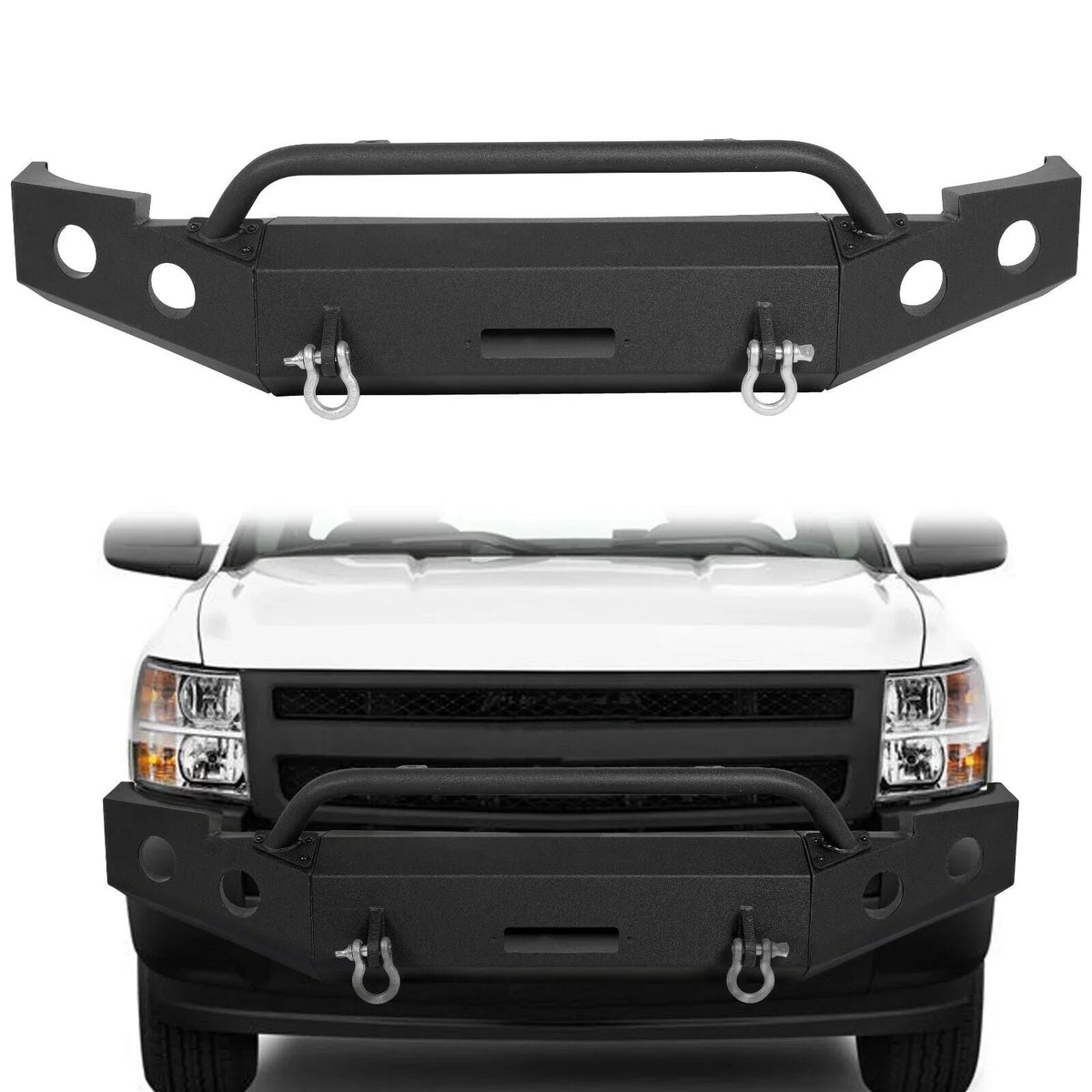 Fit Bar Coated D-Rings Powder 1500 for Steel w/ 2009 2010 Kojem Bumper Winch 2011 Chevy Plate -2 2012 2008 Silverado Front Packages 2007-2013 Push