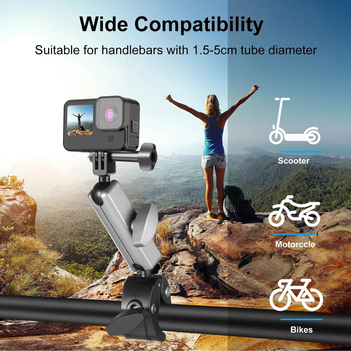 Aluminum AKASO 11/10/9/8 Adapter, Head, PU867B Hero Rotatable Alloy Mount, Compatible Dual DJI PULUZ Handlebar Clamp Ball