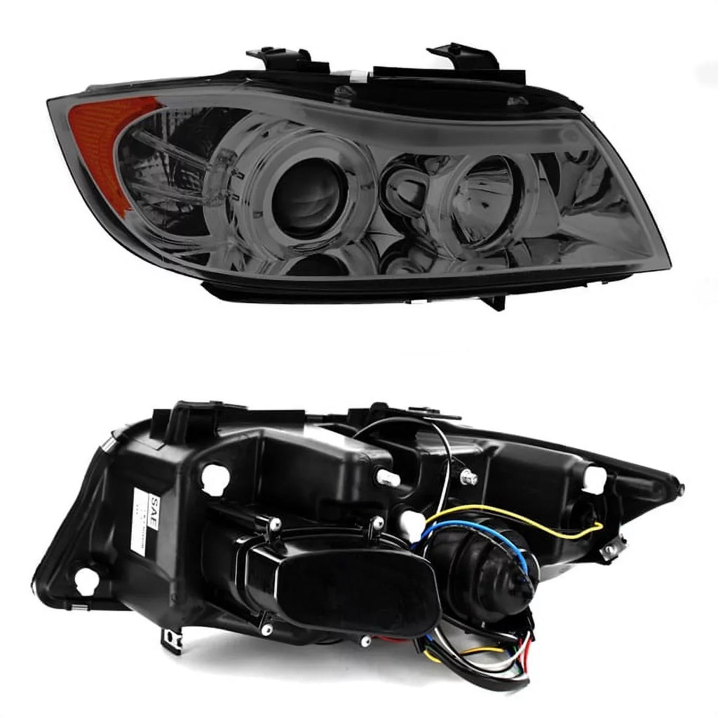 325 2007-2008 3-Series E90 06-08 Smoked LED Fits 2006 328, Sedan Headlights [Eye Halo Projector Lid] Fits select:
