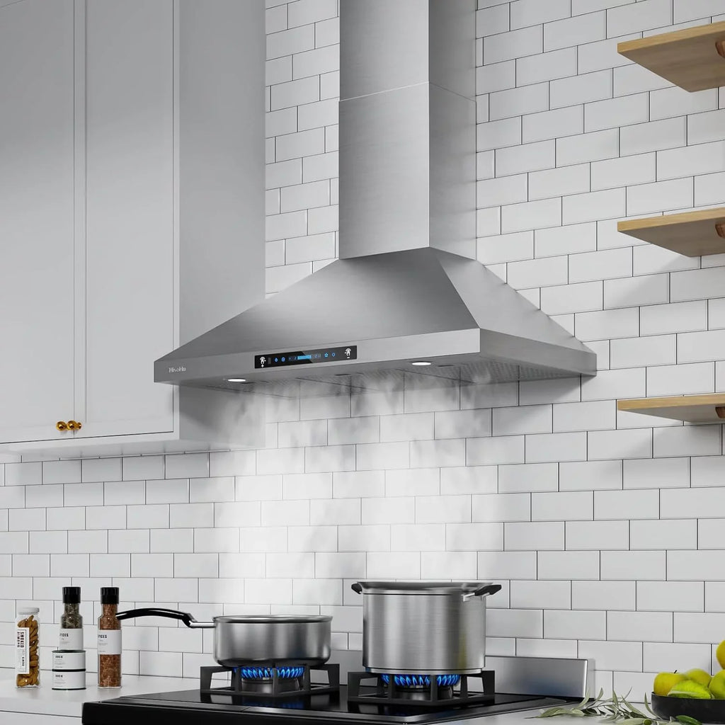 36 Inch CFM Ductless Steel Hoods Sensing&Touch Control Vent Range Ducted HisoHu 780 Kitchen Convertible Stainless (36 Gesture Speed (Kit with Wall Inch) Mount, Panel, Included), 4