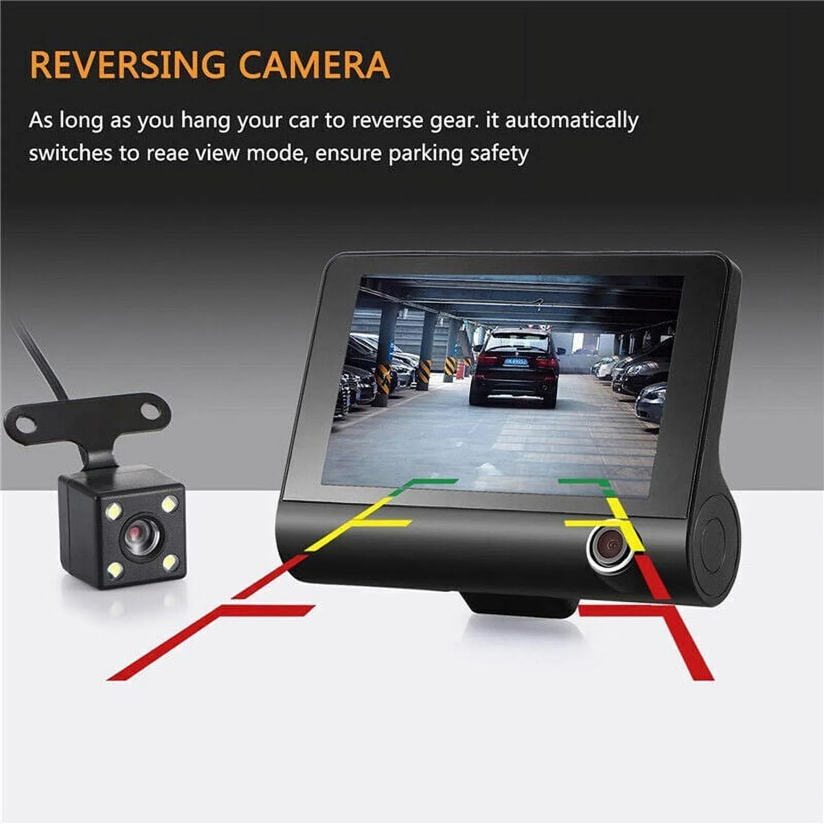 Front/Rear/Built-In Driving Video Xhy 1080P DVR and 4" Cam G-Sensor, Camera Motion Parking Car Monitoring Dash HD Recorder Dual Lens Detection