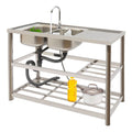 Sink Utility Aiqidi Sink Stainless Faucet+Drainpipe with Bowl & Kitchen Commercial Double Steel Prep Restaurant Basin Freestanding