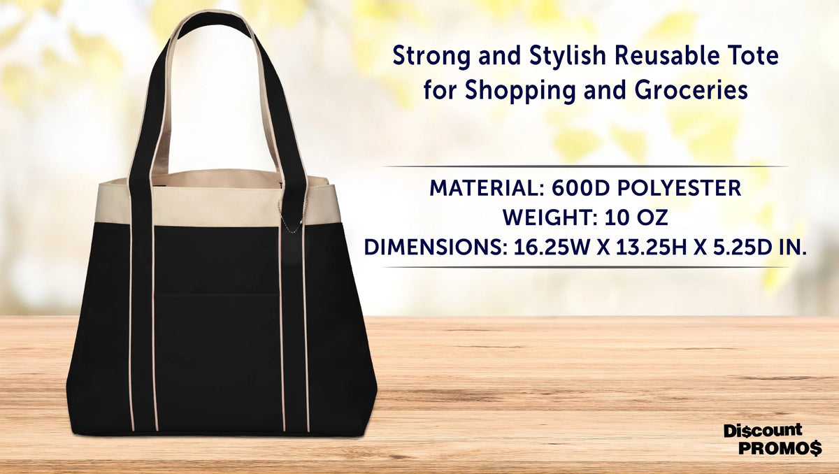 6 Donna Tone, Everyday Two Use Gusset, - Tote - Polyester Wide Set Reinforced Black Straps, Bags