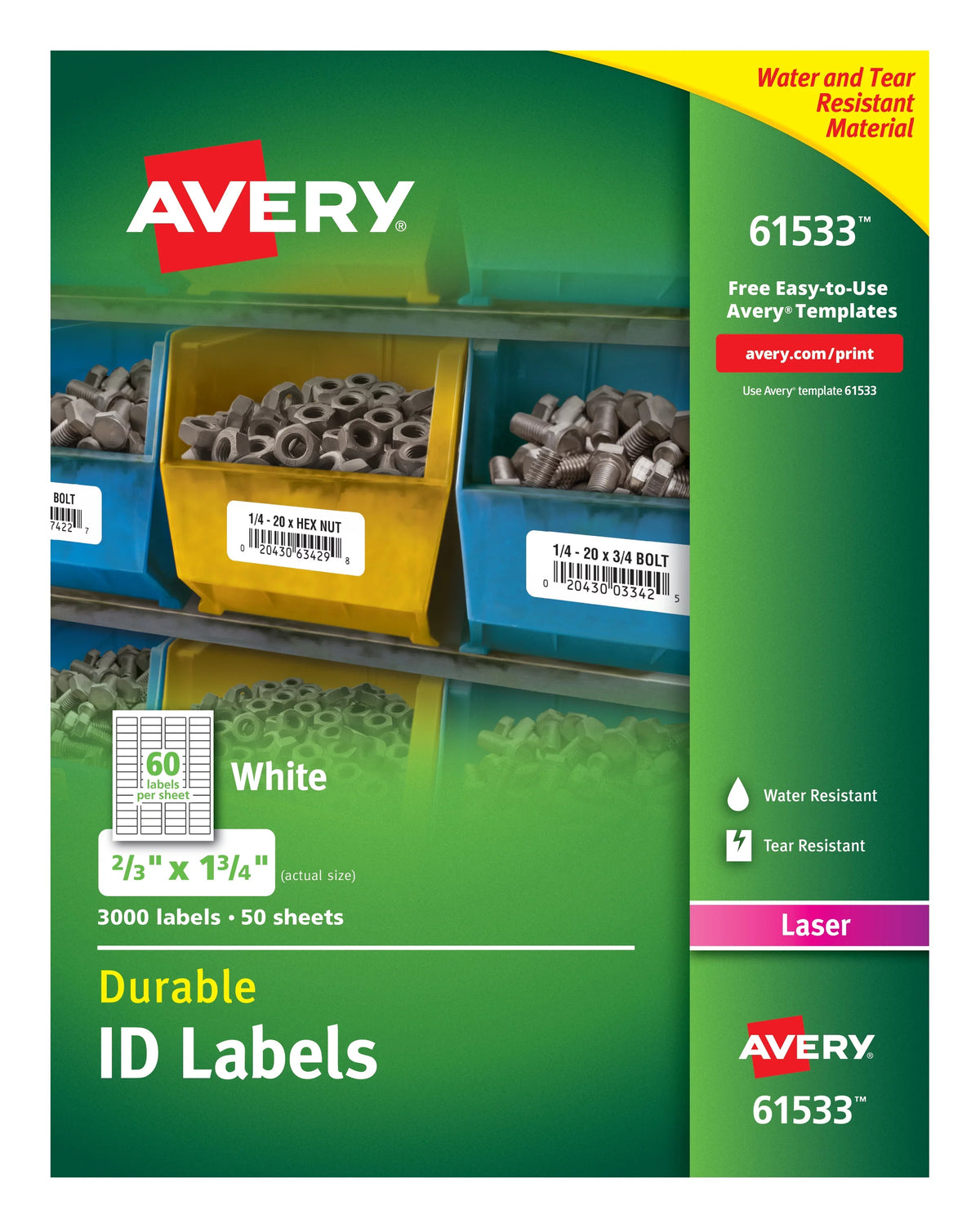 Permanent 3,000 2/3" TrueBlock (61533) ID Avery Adhesive, Labels, 1-3/4", x Technology, Durable Labels