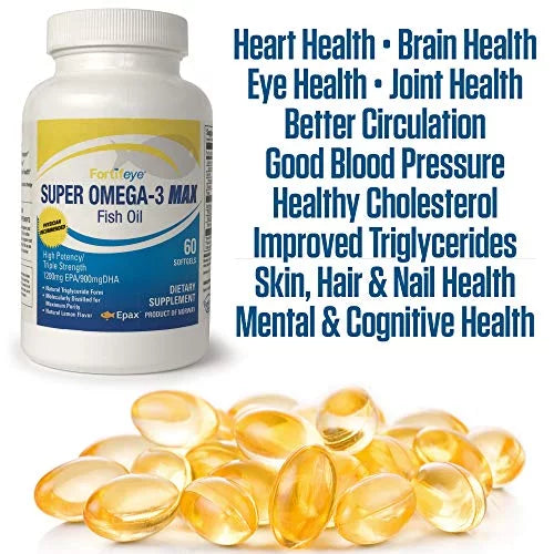 / Fortifeye 60 Max 1200 Softgel Natural Super Flavor, Oil, Omega-3 EPA Fish 900 Lemon 30 Max Serv.- Vitamins Capsules Day, DHA Triglyceride, Per