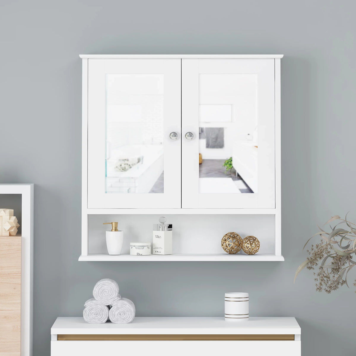 House Mirrors, Modern Blaze Medicine Matte White Door with Cabinet 2 Noble