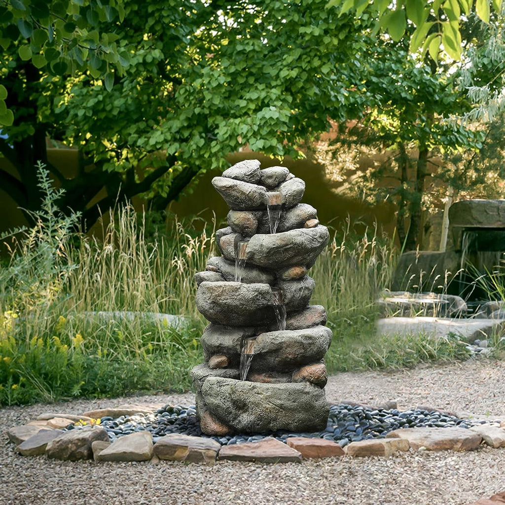 Stacked Fountain Rock Resin Decorative Garden Fountain Cascading exterior Courtyard Layer Backyard Waterfall 4 Fountain, For Floor