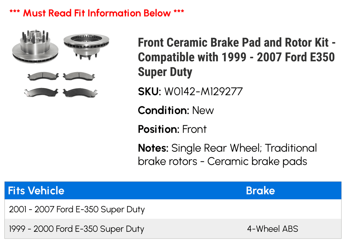 Super Front Duty 2004 Kit Pad - E350 Rotor 2006 Ceramic Brake 1999 2005 2003 2001 2007 - 2002 2000 Compatible and with