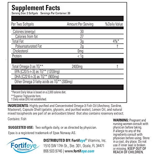 / Fortifeye 60 Max 1200 Softgel Natural Super Flavor, Oil, Omega-3 EPA Fish 900 Lemon 30 Max Serv.- Vitamins Capsules Day, DHA Triglyceride, Per
