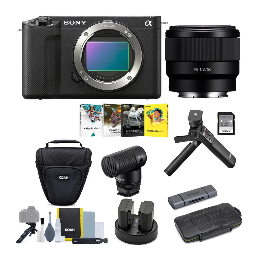 Alpha ZV-E1 Kit and Grip, 50mm Camera Mic (Black) with Mirrorless Lens,