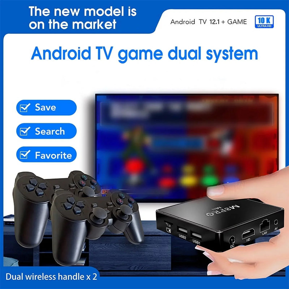 TV Pro Controllers Retor M8 4K Mini and 100M 10000+ Box Wireless Dual TV Game Android with Box System Game Game