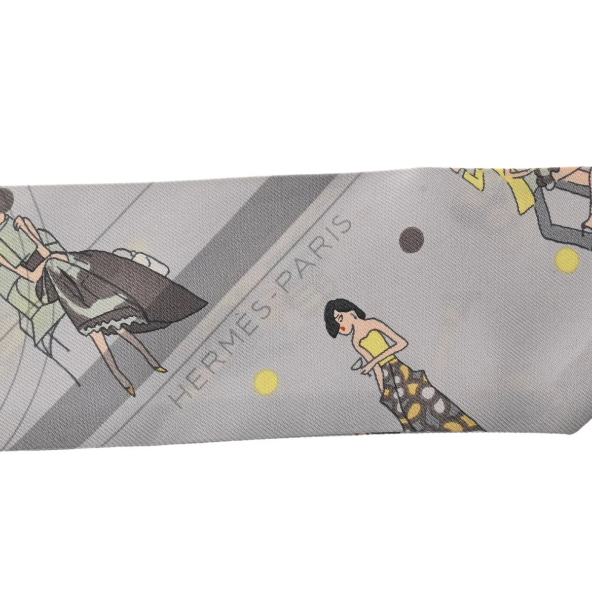 Pre-Owned EX-LIBRIS HERMES Silk Twilly 100% Women's Muffler Grey (Good) Scarf PARISIENNES LES
