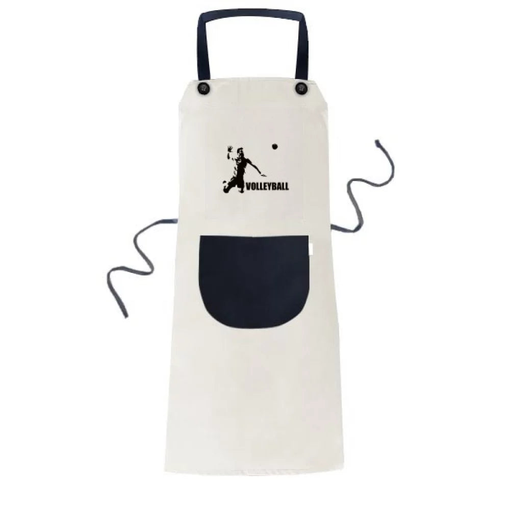 Adjustable Bib Kitchen Sports Pinafore Volleyball American Apron Cotton Linen BBQ Pocket