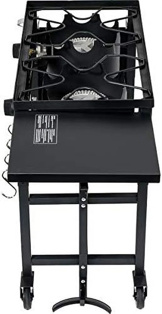BTU, Station Burner Black 2 BBQ Stove exterior Cooking Picnic Folding Stand Propane Double Camping Grill 58,000 Cook