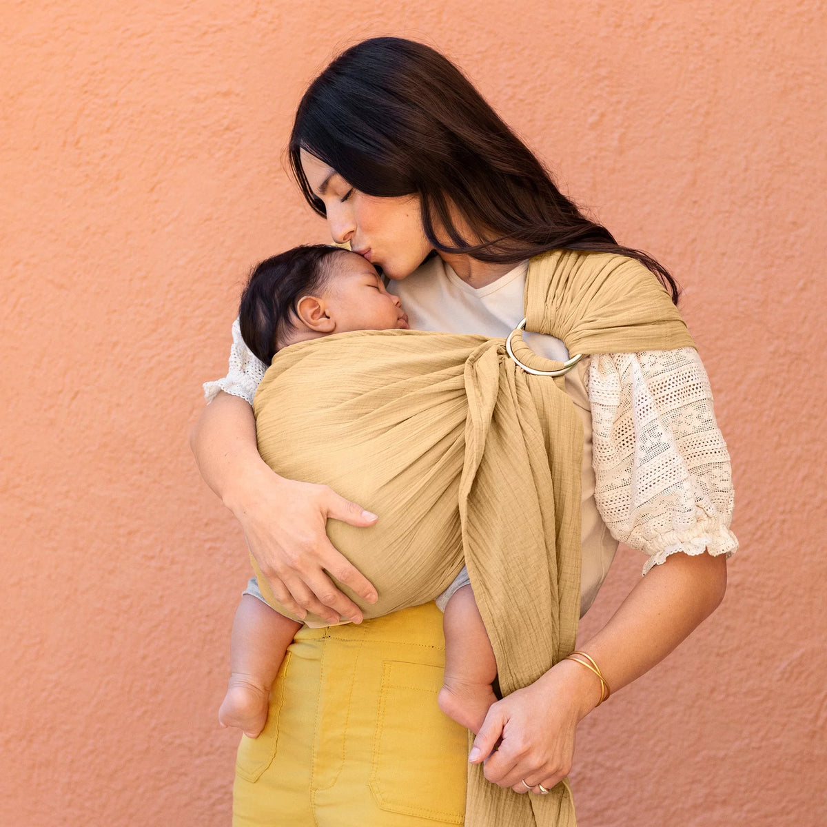 Sling Baby Moby Wrap Saffron in Ring Carrier
