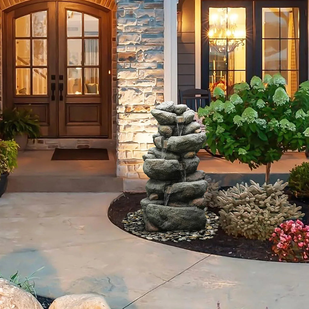 Stacked Fountain Rock Resin Decorative Garden Fountain Cascading exterior Courtyard Layer Backyard Waterfall 4 Fountain, For Floor