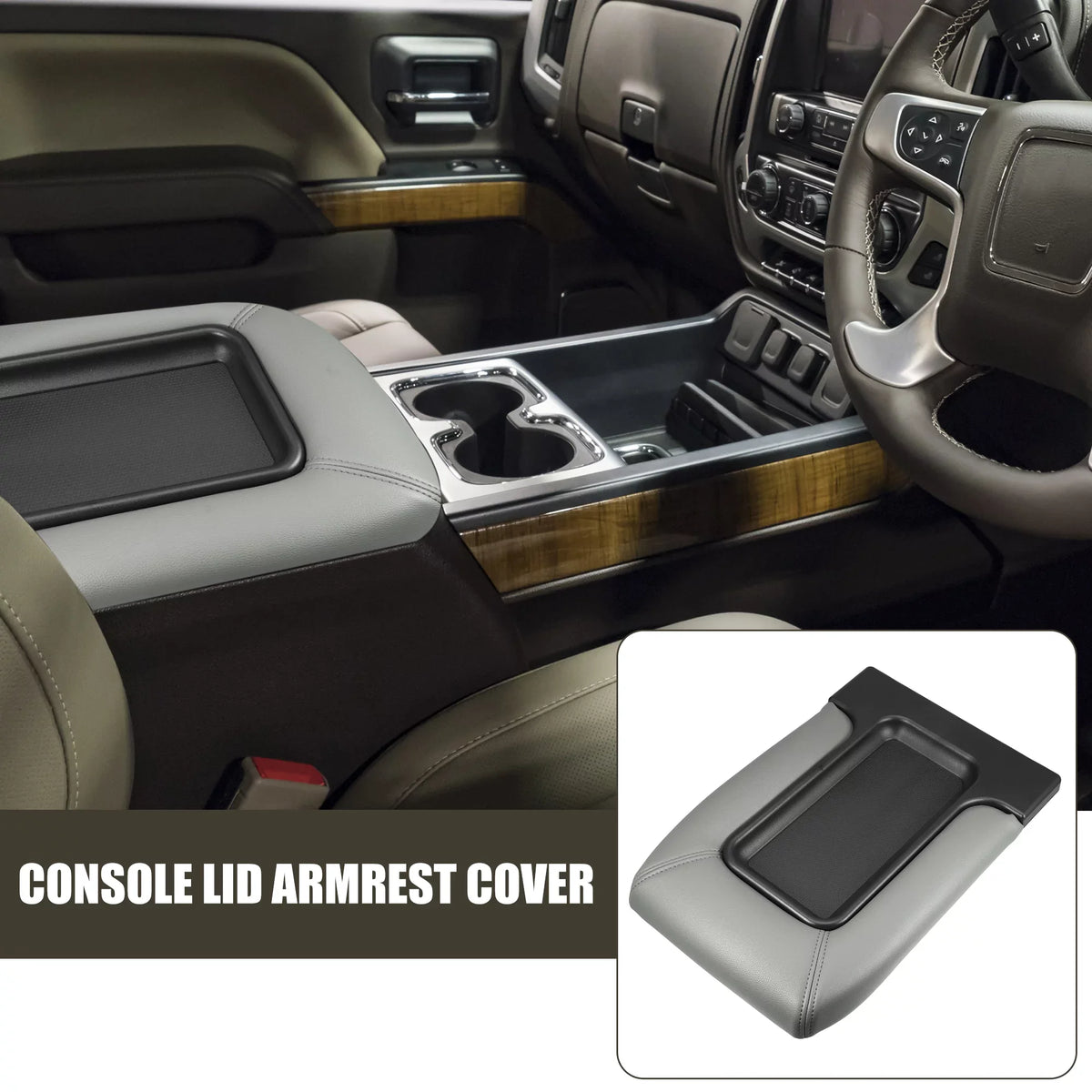 Faux for Gray Bargains Escalade Cadillac Protector 2003-2004 Console Cover Lid Unique Seat Leather Armrest Center Box