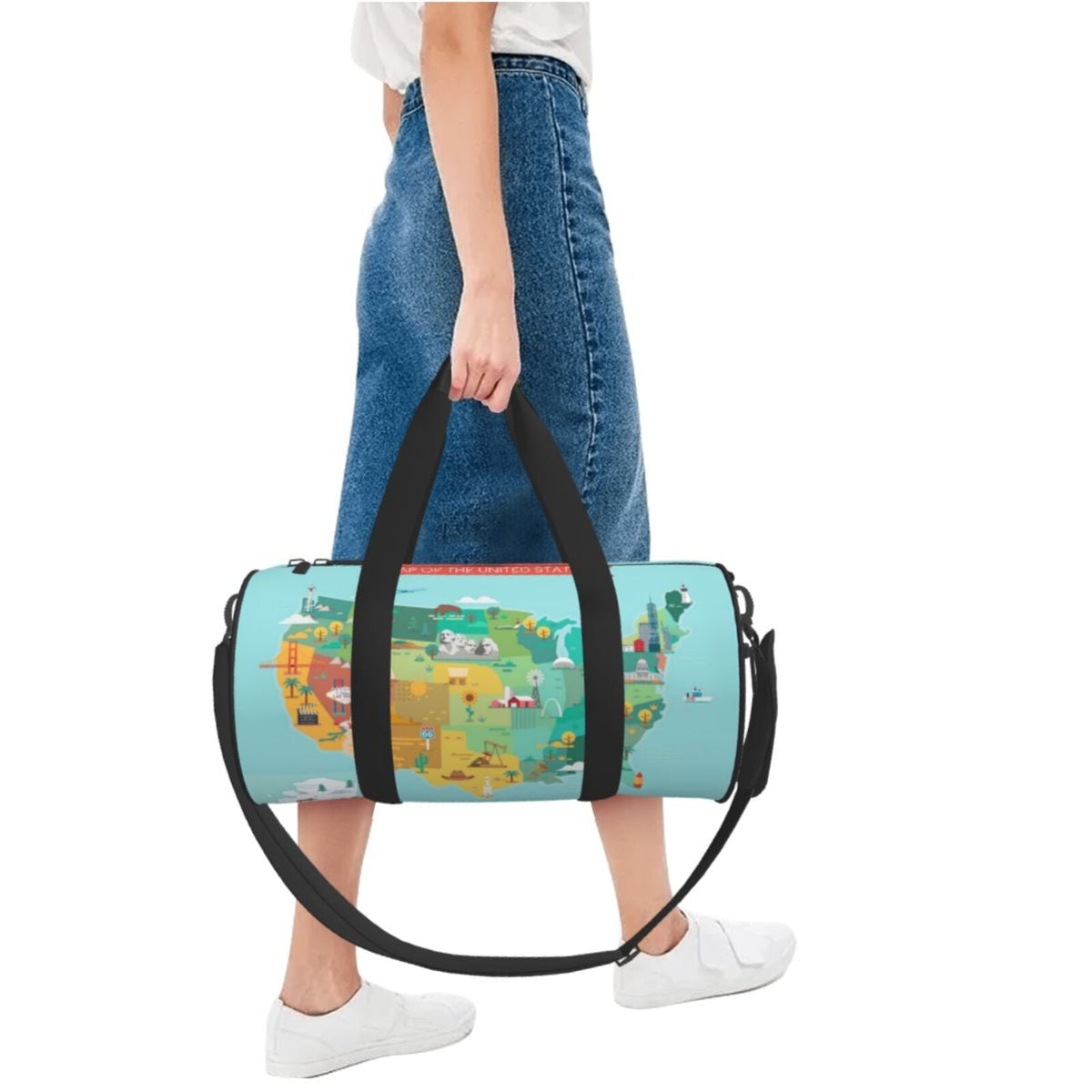 Coaee Bag Compartment Bag Travel Gym with Pocket and Waterproof Bag Tourist Sports USA Map Cylinder Luggage Capacity Large