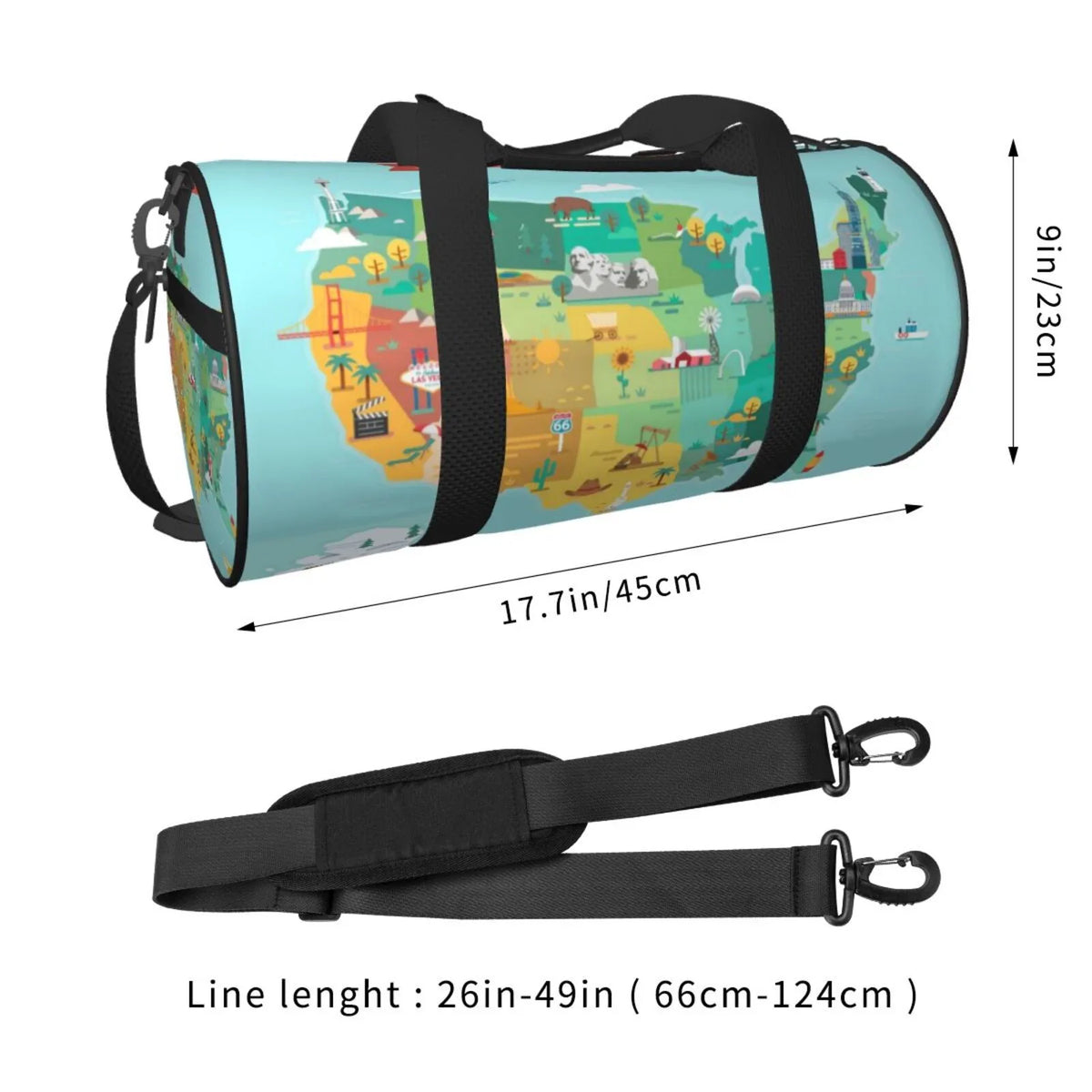 Coaee Bag Compartment Bag Travel Gym with Pocket and Waterproof Bag Tourist Sports USA Map Cylinder Luggage Capacity Large