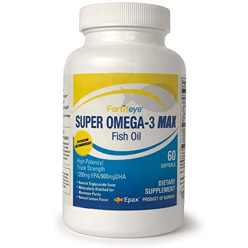 / Fortifeye 60 Max 1200 Softgel Natural Super Flavor, Oil, Omega-3 EPA Fish 900 Lemon 30 Max Serv.- Vitamins Capsules Day, DHA Triglyceride, Per