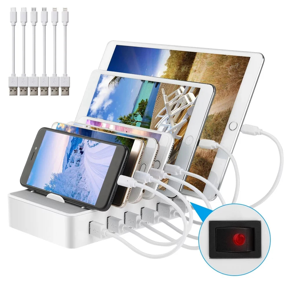 6 for Charging Station Cell Android USB Phone Devices for USB with Fast Multiple Dock Ports Organizer Phone, iPhone Charging , , -