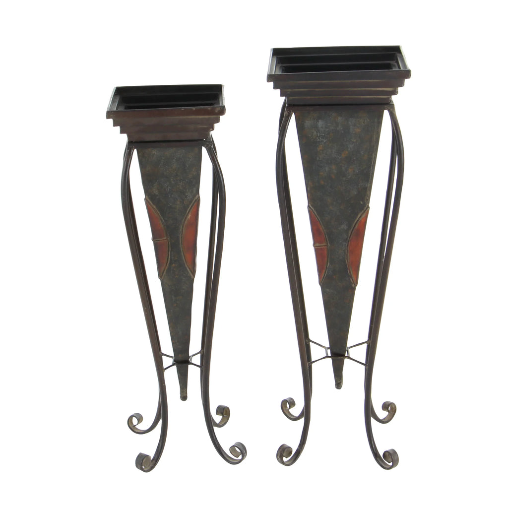 Metal exterior DecMode Brown Count) 30", with Scroll 28"H Stand Planter (2 Indoor