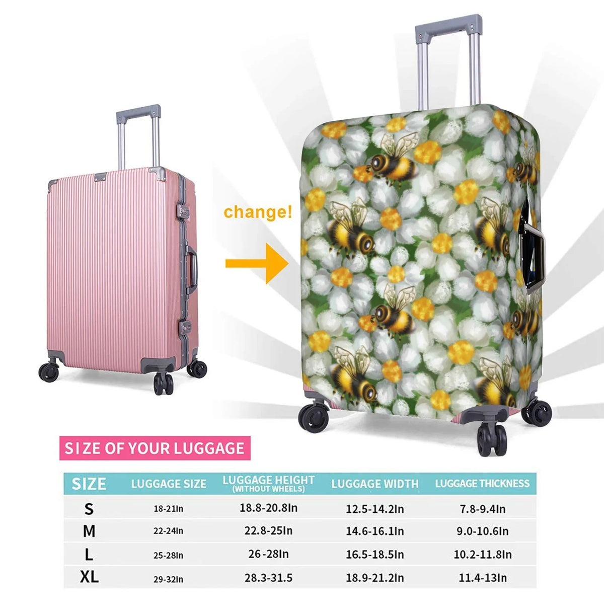 Suitcase And Flower Protector- Cover Suitcase Luggage Bees Kll Cover