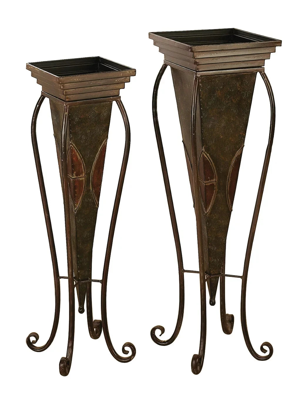 Metal exterior DecMode Brown Count) 30", with Scroll 28"H Stand Planter (2 Indoor