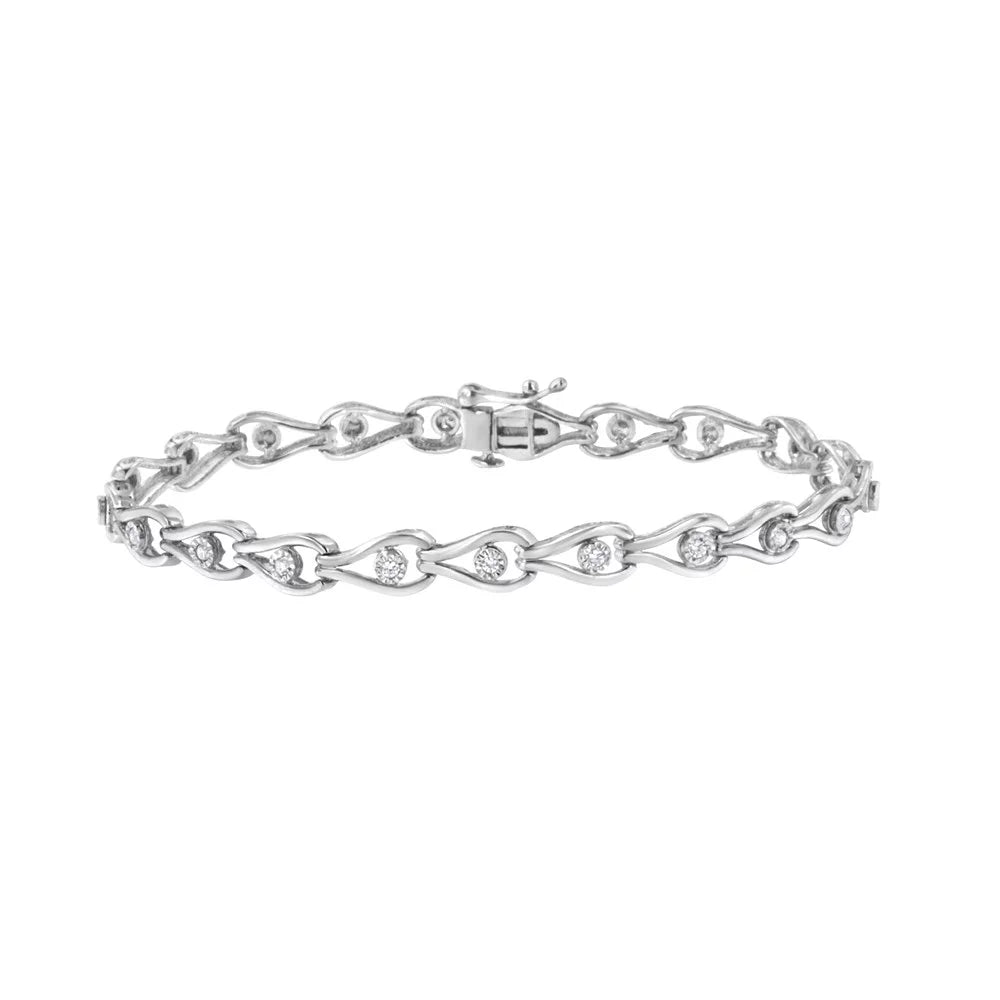 and Miracle-Set Link Color, Pear Sterling .925 (I-J Bracelet Cttw 1/10 I3 7.25" Bezel Silver Clarity) - Diamond