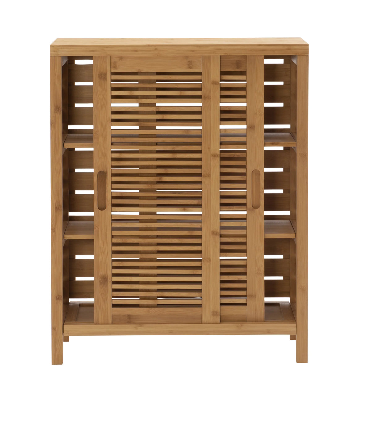 3 Floor Shelf Door 2 Bathroom Storage Bamboo Bracken Cabinet, Linon