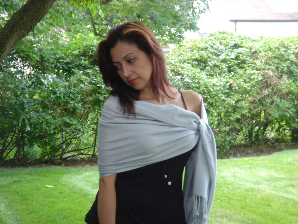 Scarf/Wool/Silk Grey) Shawl/Cashmere/Cashmere Scarf/Pashmina (Silver Scarf/Scarves/Shawl/Shawls/Stole/Wrap/Pashmina