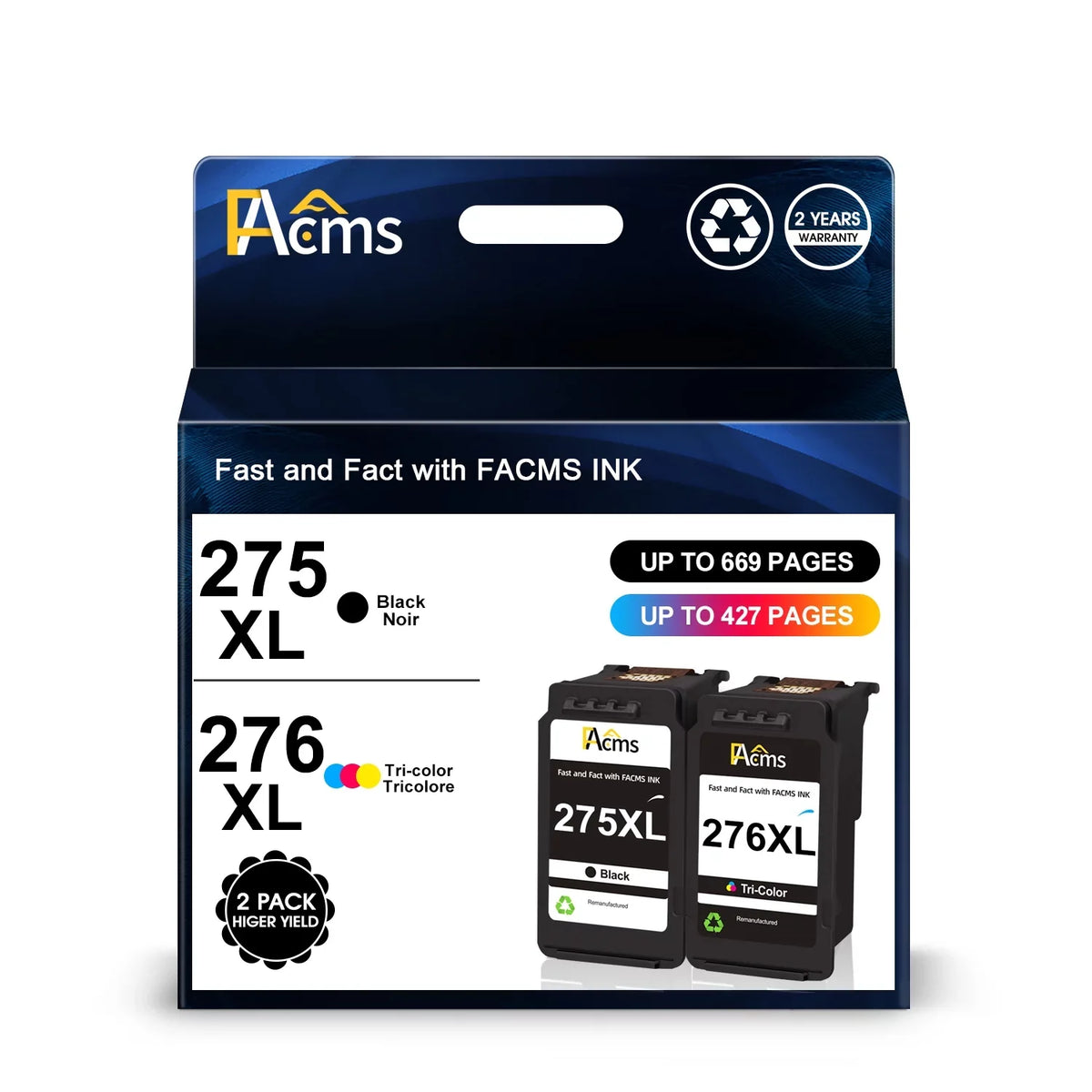 PIXMA CL-276 Printer TR4720 Ink Tri-Color) TS3522 with 275 TS3500 276 Combo 275XL Replacement Pack Canon Compatible 276XL 275 Ink Canon Black,1 TS3520 Printer(1 FACMS TR4722 PG-275 for