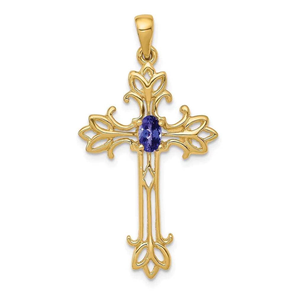 14k Tanzanite 5x3mm Oval cross Pendant