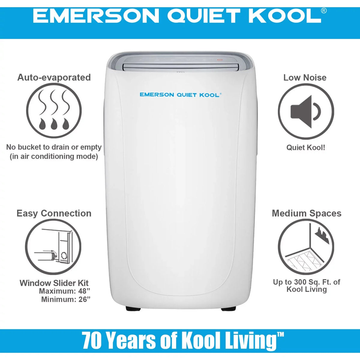 for 300-Sq. Quiet Voice SMART Control Air up Emerson with Portable Remote, Ft. Conditioner and Kool Rooms Wi-Fi, to