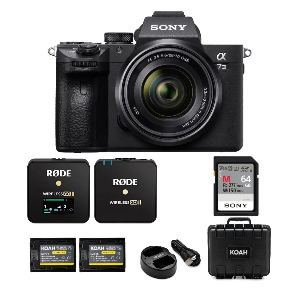 Mirrorless Wireless 28-70mm with Camera Lens Mic Bundle a7 Alpha III and
