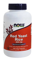 Yeast 240 Red Capsules Veg Rice, Red Rice Made Organic mg, Supplements, NOW Yeast with 600