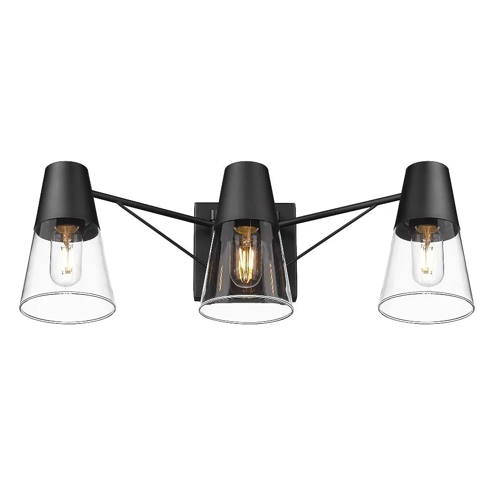 Metal/Glass Ryker Vanity in Matte Bath Golden Black/Clear 3-Light Lighting