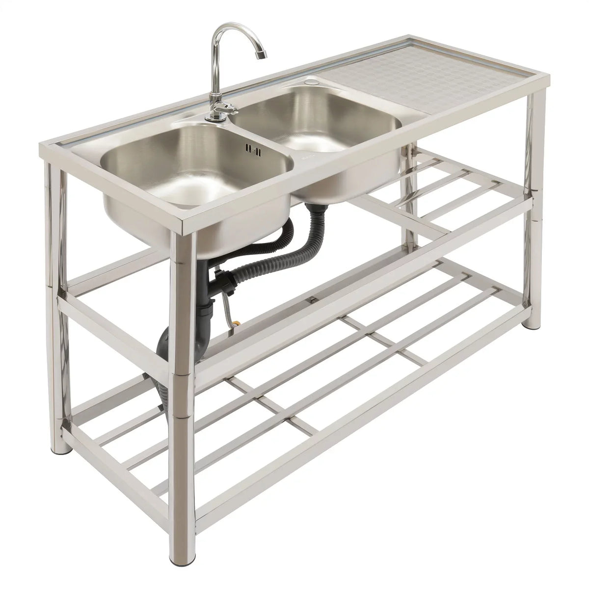 Sink Utility Aiqidi Sink Stainless Faucet+Drainpipe with Bowl & Kitchen Commercial Double Steel Prep Restaurant Basin Freestanding