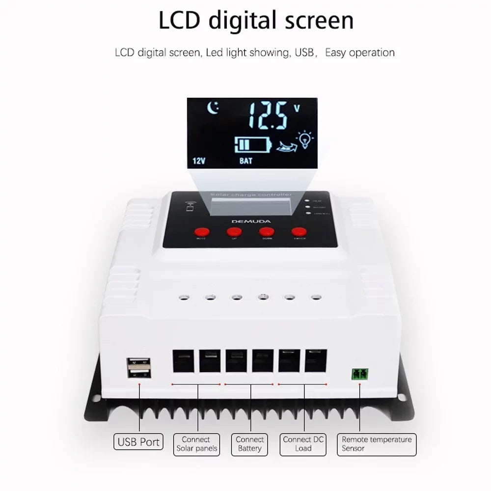 Iron Data Charger Lixada Solar Controller 12V/24V with for Ternary App Batteries Mobile LED Display Leadacid Intelligent Real-time PWM