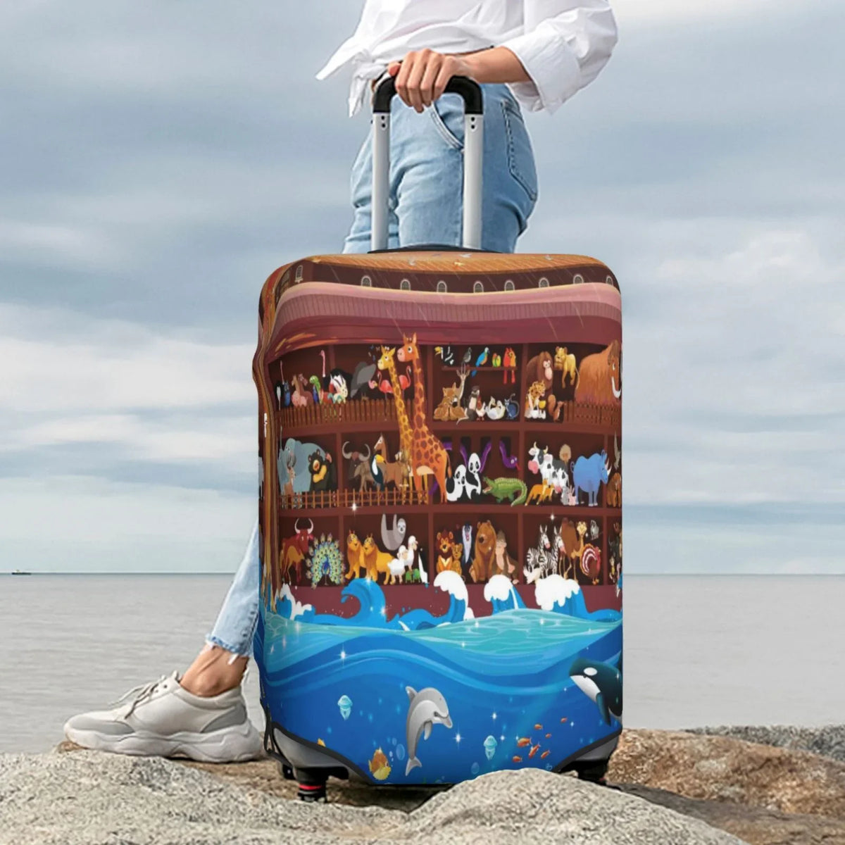 18-32 Noah'S - Ark2 Print Luggage Washable Inch Cover Fits Fashion Animals On Protector Luggage Junzan Suitcase