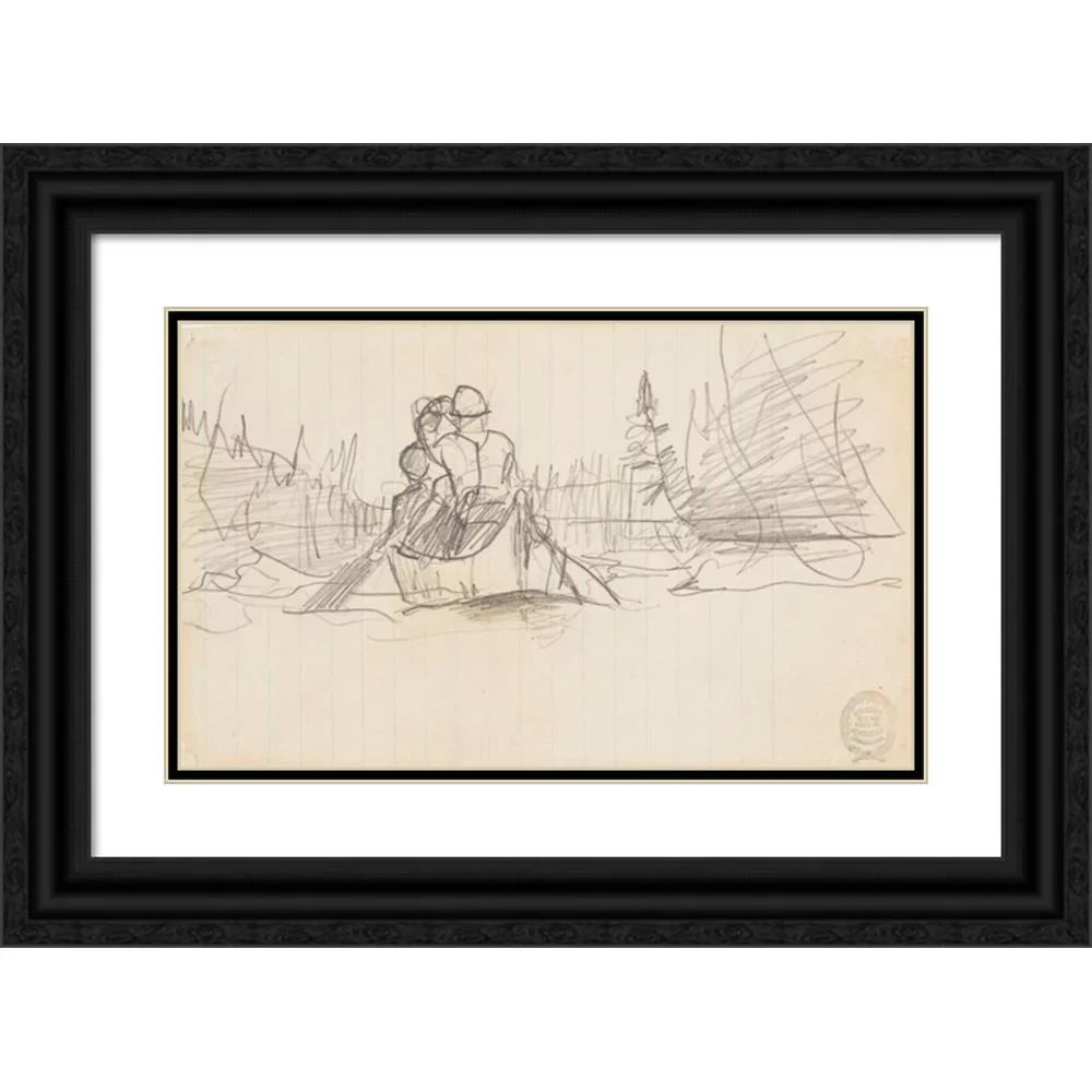 '- Winslow Print Ornate Double Two Men 18x12 Wood Museum Homer Canoe Titled a (1897) Matted Framed Art Black in